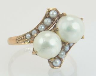 Antique Estate Art Deco 14k Yellow Gold 7 Mm Pearl Dinner Ring