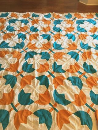 Vintage Quilt Top & Colorful Tulip Hand - Pieced Big