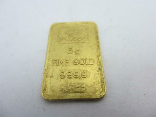 Suisse 5g Pure 24ct Fine Gold 999.  99 Bullion Bar Pendant Vintage C1980.  K88