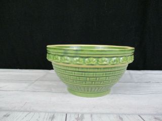 Rrp Crown Green 8 1/2 " Brick Bowl Stoneware Yellow Ware Pottery Vtg Antique