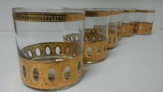 Vintage Mcm Set Of 6.  Culver Antigua Rocks Glasses.  22k Gold.  Terrific