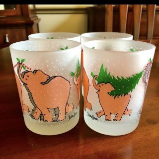 Vintage Neiman Marcus Frosted Christmas Elephant Glasses.