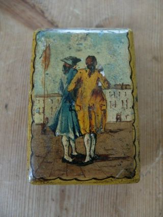 Late 18th/early 19th Century Small Painted Wooden Box With Male Figures In Scene