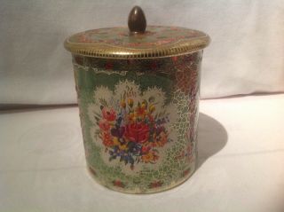 Vintage Made In Holland Candy Tin Metal Box Container Floral Gold Design