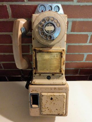 Vintage Automatic Electric Company Pay Phone 3 Coin Slot Rotary Dial