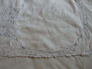 Vintage LInen Tablecloth CutWork Embroidered Blue Flowers Tablecloth 96 