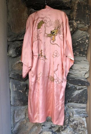 Vintage Chinese Silk Embroidered Kimono Dragon Cloud