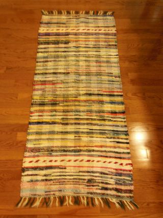 Vtg Multicolored Hand Loomed Cotton Rag Rug Farm House Country Primiive 25 X 60