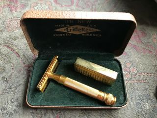 Vintage Gillette Safety Razor Gold Tone In Case In