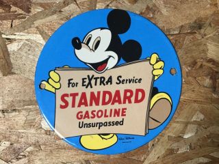 Vintage Mickey Mouse Disney Porcelain Sign Gas Oil Service Station Pump Plate
