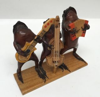 Vintage Taxidermy 3 Frog Band Guitar Bass Accordion Figurines