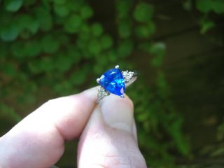 Vintage 4.  55ct Trillion Cut Blue Sapphire Diamond 14k White Gold Ring Estate
