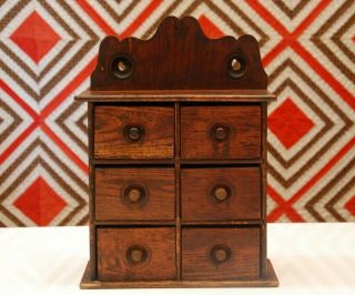 Antique American Spice Box Cabinet Wooden Primitive Chest 6 Drawers Apothecary