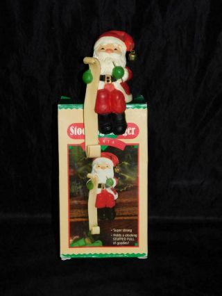 Vintage Hallmark Santa Claus Christmas Stocking Hanger Mantle Holder Hook Sits