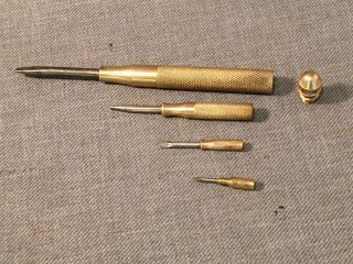 Vintage Antique 4 Piece Nested Brass Screwdriver With Straight Slotted Tip