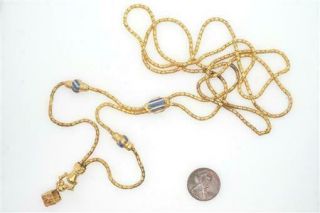 Antique English Gilt & Enamel Long Guard / Muff Chain Necklace W/ Hand Clasp