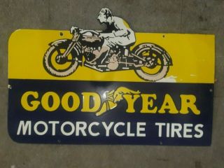 Goodyear Motorcycle Tires Enamel Vintage Porcelain Sign 36 X 24 Inches