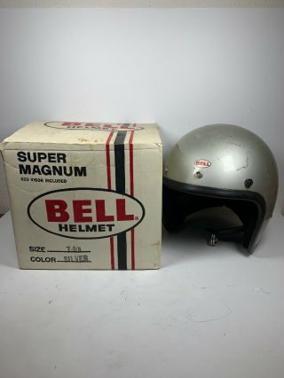 Vintage 1970 Bell Toptex Magnum Silver Helmet With Box