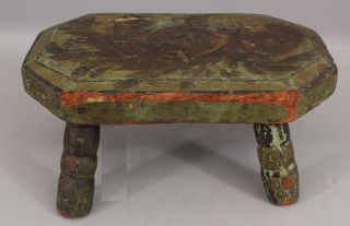 19thc Antique American Primitive Folk Art Hand Painted & Stenciled Foot Stool