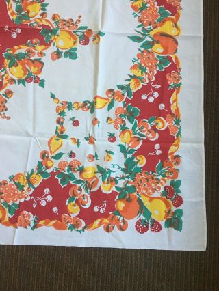 VTG Tablecloth 48”x48” Red Strawberries Orange Cherries Yellow Pears 2