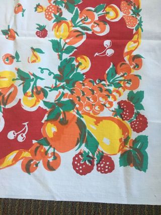 VTG Tablecloth 48”x48” Red Strawberries Orange Cherries Yellow Pears 3