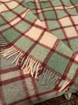 Vintage Red & Green Plaid Fringed Wool Blanket Or Throw - 60” X 78”