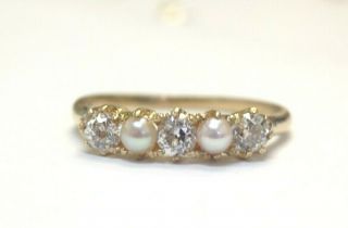 Antique Victorian Mine Cut Diamond And Pearl 18k Yellow Gold Ring Band Size 5.  25