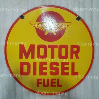 Motor Diesel Fuel 2 Sided 24 Inches Round Vintage Enamel Sign