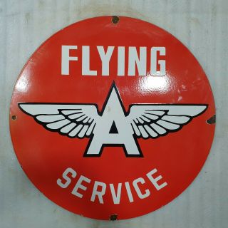 Flying A Service 30 Inches Round Vintage Enamel Sign
