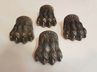 4 X Antique Vintage Brass/bronze Lion Paw Caps For Furniture Feet,  Tables Stands