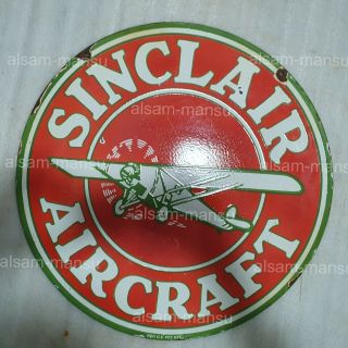 Sinclair Aircraft 2 Sided 24 Inches Round Vintage Enamel Sign