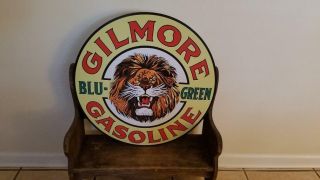 Vintage Old Style Sign Gilmore Blu Green Gasoline 24 " Round