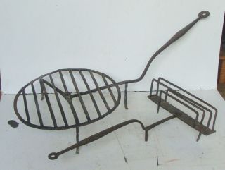 Early 19th C Hand Wrought Iron Rotary Gridiron And Swivel Toaster