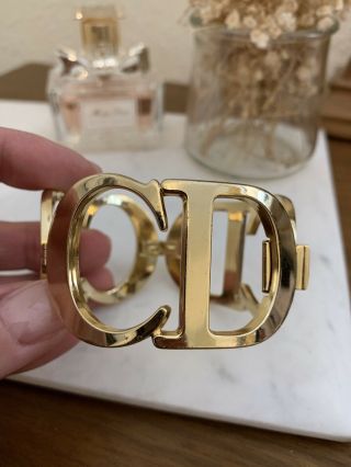 Vintage Christian Dior Logo Cuff Bracelet Bangle Gold - Plated