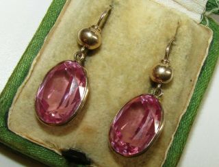 Rare,  Antique Art Deco,  9 Ct Gold Earrings With 16.  0 Ct Synthetic Pink Sapphires