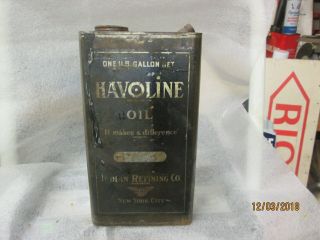 Early Havoline Motor Oil Gallon Metal Can By The Indian Refining Co.