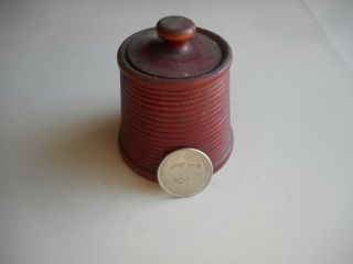 Small Antique Lathe Turned Lidded Box In Red Painted Surface.  Aafa