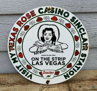 1954 Sinclair Texas Rose Gasoline & Casino Porcelain Enamel Pump Station Sign