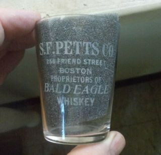 Unlisted Petts Bald Eagle Whiskey Etched Pre Pro Dose Measure Shot Glass 1905
