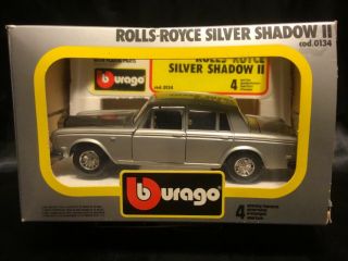 Vintage 1980’s Burago Rolls - Royce Silver Shadow Ii Silver Die Cast 1:24 Misp