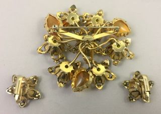 RARE Signed Unusual Matte Yellow Star Motif Schreiner Pin Brooch and Earrings 2