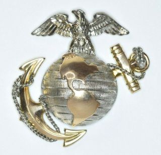 Pristine Wwii Era U.  S Marine Corps Officer Ega Usmc Sterling Silver 10k Gold H&h