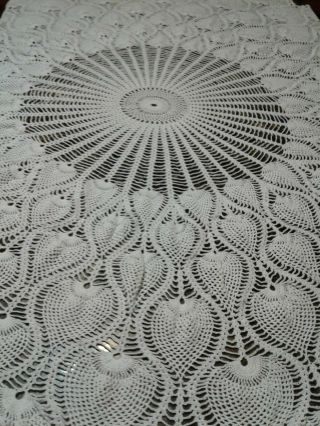 Vintage Snow White Hand Crocheted Round Tablecloth 70 " X 70 "