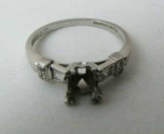 Antique Art Deco Platinum Engagement Ring Setting For 6 Mm Diamond Sz 5.  5