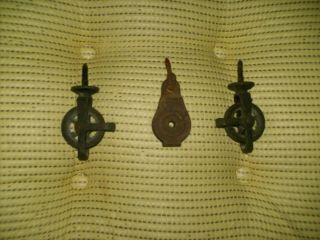 3 Small Antique Cast Iron Screw In Pulleys
