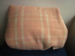 Kenwood Peach And Ivory Plaid Pure Wool Blanket Vintage 78 X 72 Heavy Fabric