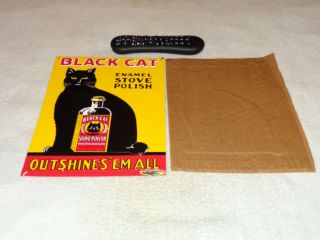 Vintage Black Cat Enamel Stove Polish 11 3/4 " Metal Gas Kitchen Cleaner Oil Sign