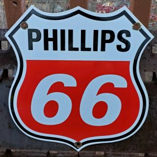 Vintage Phillips 66 Porcelain Shield Sign Gas Station Pump Plate Motor Oil