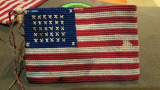 34 Star American Flag 3 X 4 1/2 " Embroidered Ink Cloth Civil War Rare Pattern