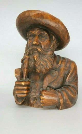 Fine Antique Carved Possible Wood Black Forest Old Bearded Man With Pipe